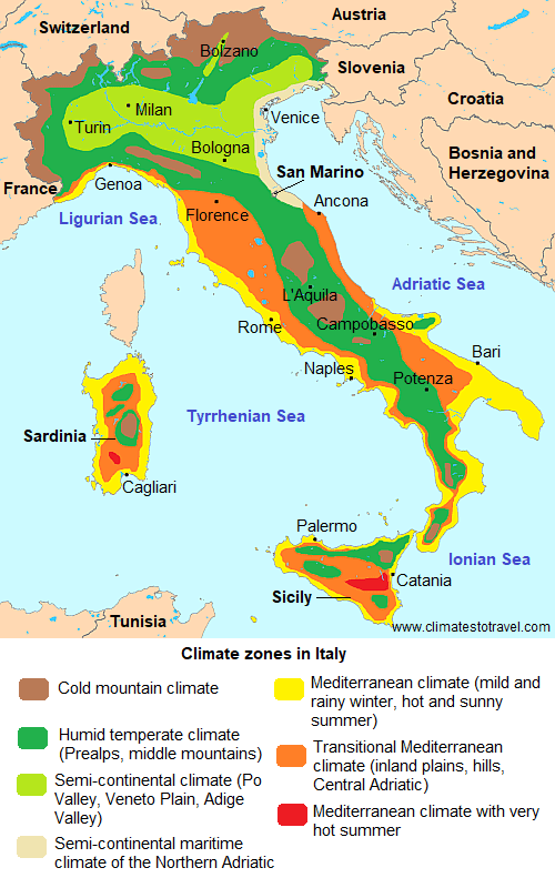 a map of italy with different colored areas